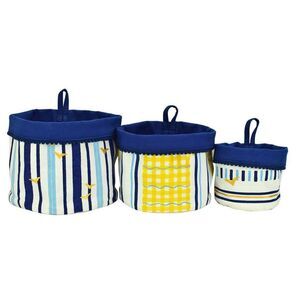 Love Vivid Coastal‎ Stripe Canvas Storage Pots S/3 NWT